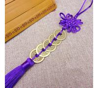 Ciondolo decorativo a forma di nodo cinese con monete Feng Shui in rame, migliora la prosperità, la rettitudine e il successo, ideale da appendere in casa o in ufficio (viola scuro)