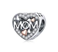 Ciondolo dei charms della mamma per i braccialetti di Pandora, charm della perlina del cuore dello zircone dell'argento sterlina 925, regalo dei gioielli per le donne ragazze
