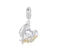 Ciondolo di ali d'angelo per la mamma per bracciale Pandora, Charm a forma di cuore in argento sterling 925, Regali di gioielli per la festa della mamma per mamma, figlia
