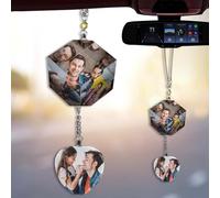 Ciondolo di cristallo personalizzato per l'interno dell'auto,Ciondolo dello specchio retrovisore della foto,Regali fotografici in cristallo,Accessori per la decorazione dell'interno dell'auto