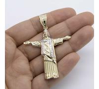 Ciondolo Di Gesù Cristo Il Redentore In Oro Giallo E Bianco 10K 2 1/2"