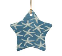 Ciondolo di Natale in ceramica con stampa di lana costiera a stella marina, decorazioni per albero di Natale, ricordo Goliday