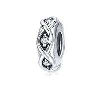 Ciondolo distanzatore in argento Sterling 925, fermaglio con chiusura a clip, compatibile con braccialetti con ciondoli Pandora, 10 x 4 mm, Argento sterling Argento, Perla