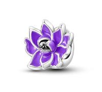 Ciondolo distanziatore a forma di fiore di loto viola, in argento Sterling 925, compatibile con braccialetti Pandora
