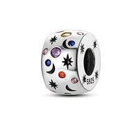 Ciondolo distanziatore a forma di luna con cielo pieno di stelle, in argento Sterling 925, compatibile con braccialetti Pandora