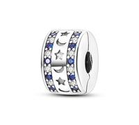 Ciondolo distanziatore a forma di luna, stella, cielo stellato, in argento Sterling 925, compatibile con braccialetti Pandora
