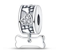 Ciondolo distanziatore a forma di osso di cucciolo di cane, in argento Sterling 925, compatibile con braccialetti Pandora
