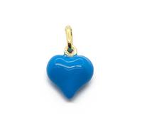Ciondolo Donna Cuore Azzurro Bombato Argento 925 Placcato Oro Giallo 18k Dorato