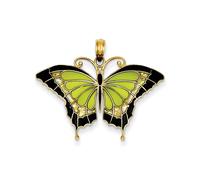 Ciondolo Farfalla In Vetro Verde Macchiato In Oro Giallo 14K Solido Lucido