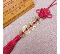 Ciondolo Feng Shui a forma di nodo cinese con monete in rame della dinastia Qing per ricchezza, successo ed energia protettiva (bordeaux)