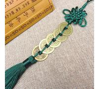 Ciondolo Feng Shui a forma di nodo cinese con monete in rame della dinastia Qing per ricchezza, successo ed energia protettiva (verde scuro)