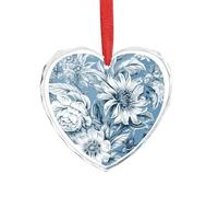Ciondolo floreale blu e bianco in cristallo trasparente a forma di cuore romantico ciondolo in cristallo amore decorazione da appendere per fai da te regalo per finestra di casa, auto, festa di nozze