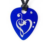 Ciondolo foro Plettro di chitarra alluminio anonizado Color- gratis incisione personalizzata por su reverso- Pre motivo incisione laser: Clave Sol blu