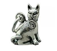 Ciondolo gatto pentacolo argento sterling 925 streghe gatto felino argento ch...