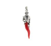 Ciondolo gobbetto gobbo in argento 925 con corno cornetto in corallo rosso del Mediterraneo amuleto portafortuna unisex gioiello da uomo donna ragazza ragazzo pendente argento