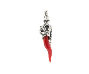 Ciondolo gobbetto gobbo in argento 925 con corno cornetto in corallo rosso del Mediterraneo amuleto portafortuna unisex gioiello da uomo donna ragazza ragazzo pendente argento