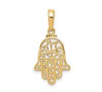 Ciondolo Hamsa Kabbalah Mano Di Dio In Oro Giallo 14K 12Mm X 23Mm Regalo