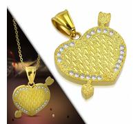 Ciondolo IN Acciaio Dorato Cuore E Freccia Finitura Sabbiata