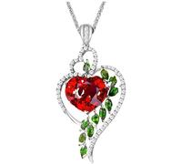 Ciondolo in Acciaio Inossidabile, Ciondolo a Cuore Doppio con Cristalli Verde Rubino Collana con Catena al Collo Gioielli Regalo per Donna Argento Handy And Professional