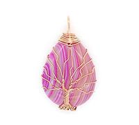 Ciondolo in agata rossa con striscia d'acqua a forma di goccia d'acqua dell'albero della vita da 1 pezzo color oro rosa per regalo di anniversario