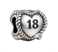 Ciondolo in argento "18" a forma di cuore triplo per braccialetti Pandora, in vero argento Sterling 925, per 18° compleanno, confezione regalo di buon compleanno, One Size, Metallo, Non pietra
