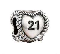Ciondolo in argento "21" a forma di cuore triplo per braccialetti Pandora, in vero argento Sterling 925, per 21° compleanno, confezione regalo di buon compleanno, One Size, Metallo, Non pietra