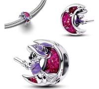 Ciondolo in argento 925 a forma di strega di Halloween, con manico di scopa e luna, compatibile con braccialetti Pandora, Trollbeads, Chamilia, Biagi e molti altri braccialetti con ciondoli del Regno