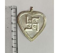 Ciondolo in argento 925 con cuore svastica religiosa indù da 4,5 cm, spedizio...
