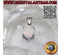 Ciondolo in argento 925‰ con opale arlecchino ovale incastonato a griffe