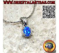 Ciondolo in argento 925‰ con opale BLU ovale incastonato griffe piccolo