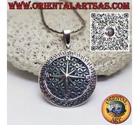 Ciondolo in argento 925 con Rosa dei Venti su Fiore della Vita, contornato da g