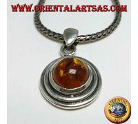 Ciondolo In Argento 925‰ con un ambra tonda e bordo a due cerchi