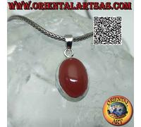 Ciondolo in argento 925 corniola ovale cabochon su montatura liscia semplice