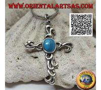 Ciondolo in Argento 925‰ croce latina in stile tribale con turchese ovale centra