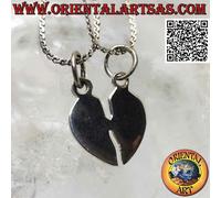 Ciondolo in Argento 925‰ doppio, cuore spezzato liscio "dolce metà" piatto..