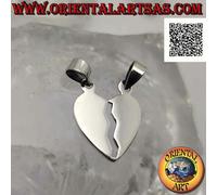 Ciondolo in Argento 925‰ doppio, cuore spezzato piatto e liscio "dolce metà" (di