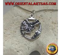 Ciondolo in Argento 925‰ fatina in volo davanti alla luna nel cerchio