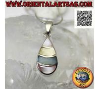 Ciondolo in Argento 925‰ goccia con fasce curve di madreperla multicolor a filo