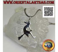 Ciondolo in Argento 925‰ la strega befana sulla scopa volante di profilo