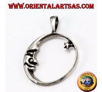 ciondolo in argento 925 ‰ , luna che guarda la stella