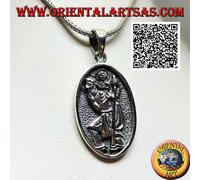 Ciondolo in Argento 925‰ medaglia sacra con San Cristoforo con bastone e bimbo
