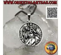 Ciondolo in Argento 925‰ medaglia sacra tonda con San Cristoforo con bastone e b