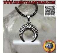 Ciondolo in Argento 925‰ mezzaluna wicca con punte verso il giù e decoro trafora