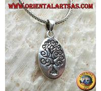 Ciondolo in Argento 925‰, piastrina ovale albero della vita stile Klimt inciso