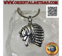 Ciondolo in Argento 925‰ profilo di un indiano nativo d'america con copricapo di