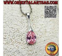 Ciondolo in argento 925‰ zircone rosa di Francia sfaccettato ovale incastonato e