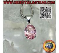 Ciondolo in argento 925‰ zircone rosa di Francia sfaccettato ovale incastonato s