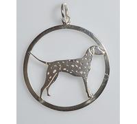 Ciondolo in argento a cerchio grande con sagoma di cane razza Dalmata, completo