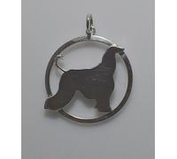 Ciondolo in argento a cerchio grande con sagoma di cane razza Levriere Afgano, c