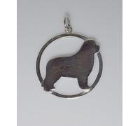 Ciondolo in argento a cerchio grande con sagoma di cane razza Terranova, complet